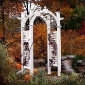 Great picture of a vinyl arbor with fall leaves