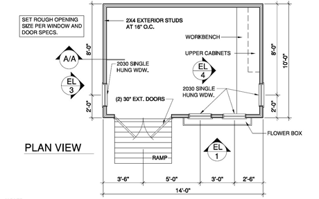 Top down view of a 14 x 10 shed plan